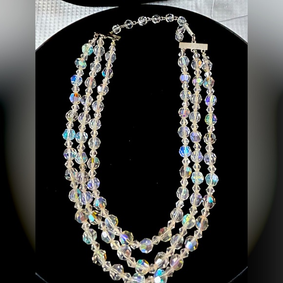 Jewelry - Vintage, aurora borealis crystals, choker necklace, three strands